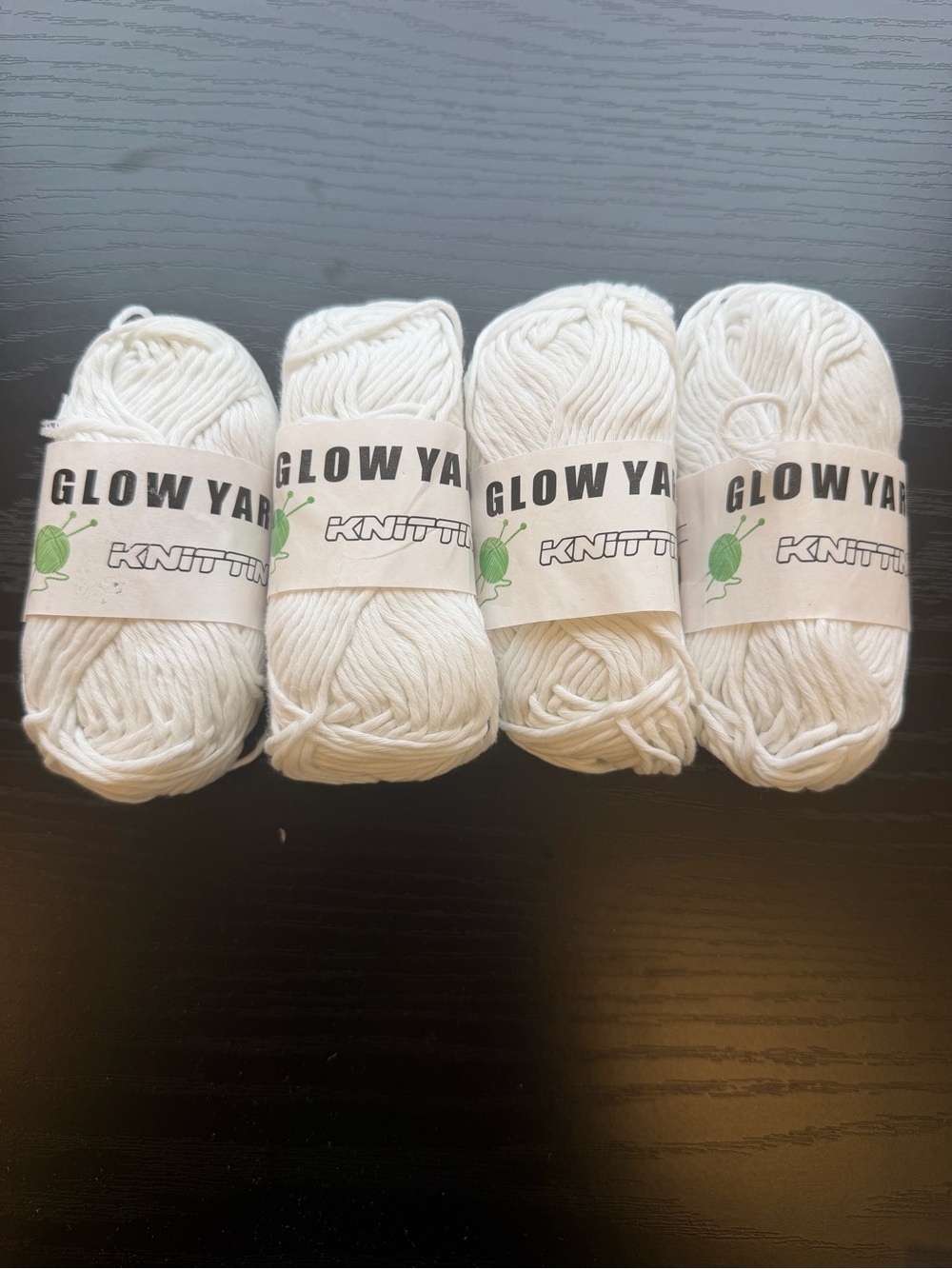 New Glow Yarn Knitting or Crocheting Skeins — White (4 Pack)